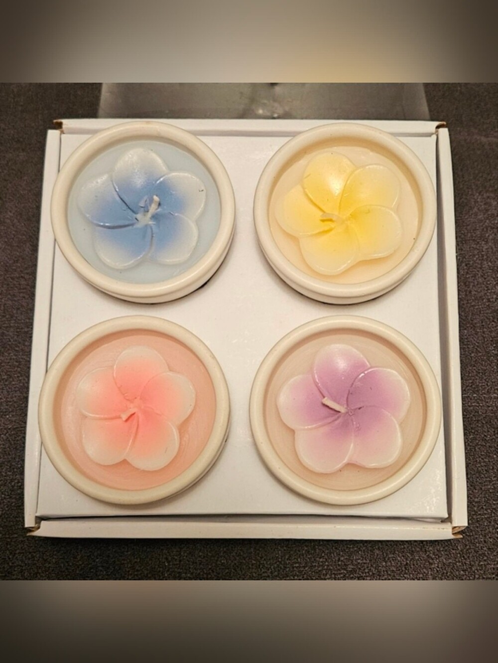 Jasmine Candles in Ceramic Candle Dish. Set of Four.